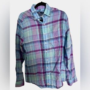 Vineyard Vines Classic Fit Murray Shirt Men's S 100‎ Linen Long Sleeve Plaid ✅